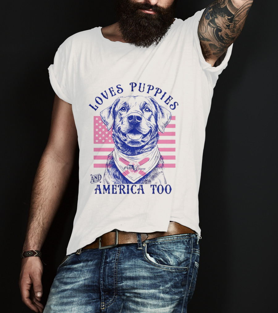 Loves Puppies Labrador Retriever And America Too T-Shirt