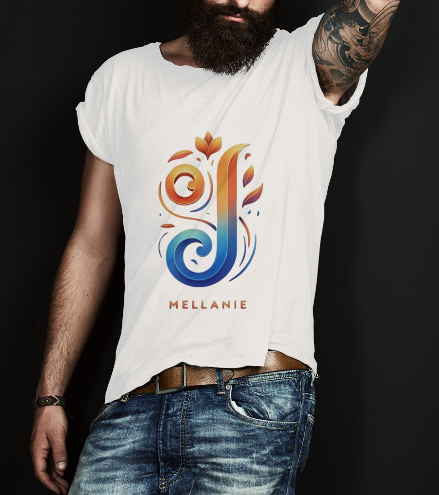 Mellanie Decorative Letter J Floral Gradient T-Shirt
