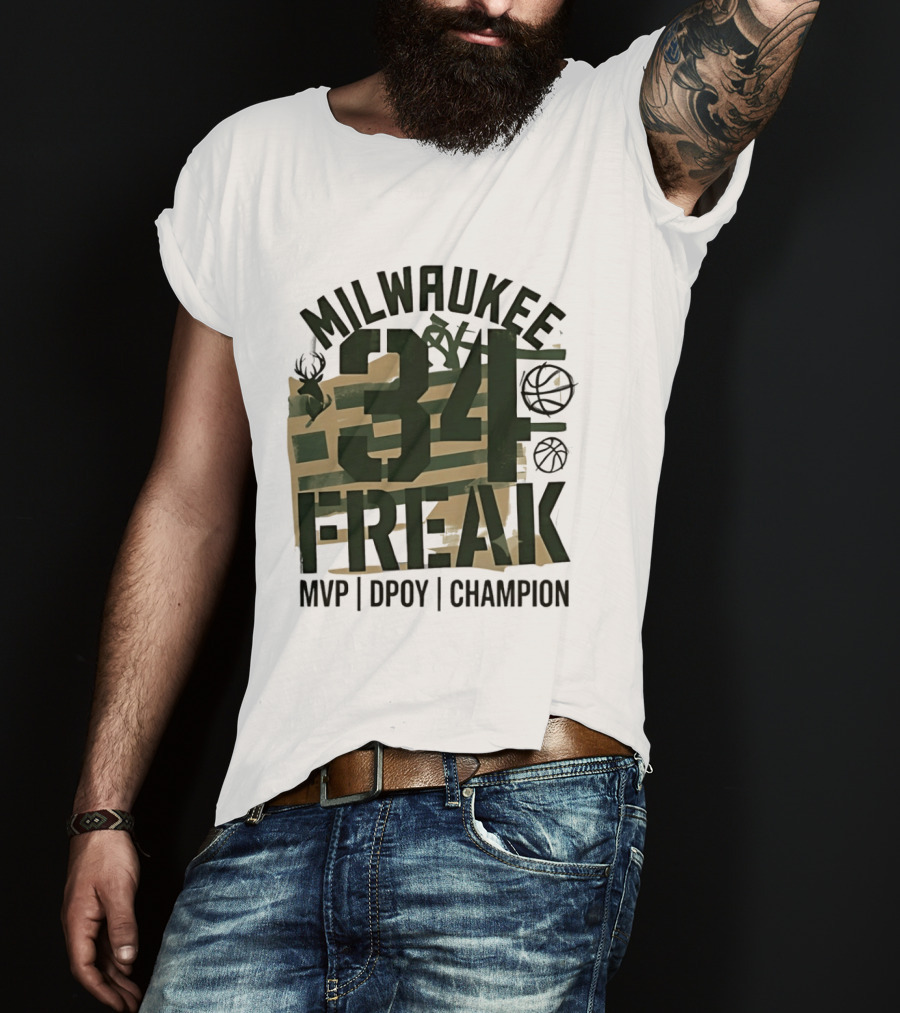 Milwaukee 34 Freak MVP DPOY Champion Giannis Antetokounmpo Basketball T-Shirt
