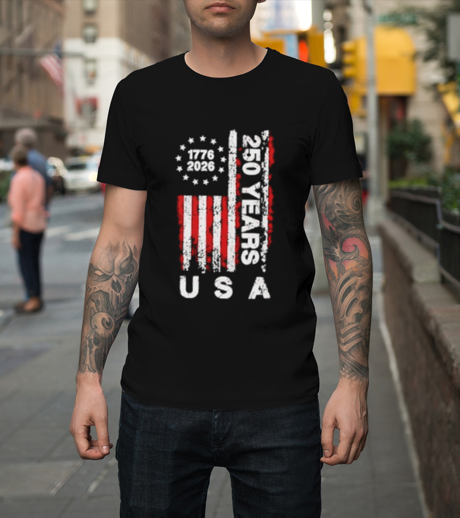 250 Years USA 1776 2026 Flag Stars Stripes Celebration T-Shirt