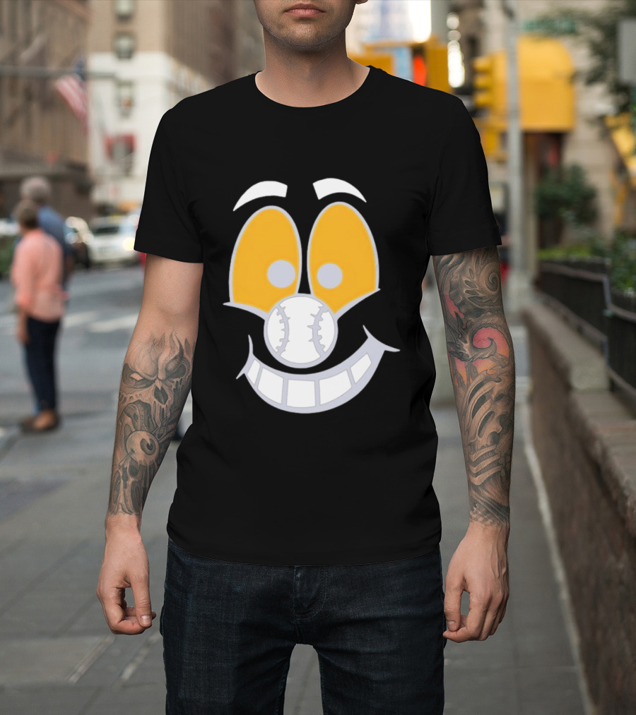 Cartoon Baseball Smile Face With Playful Eyes T-Shirt