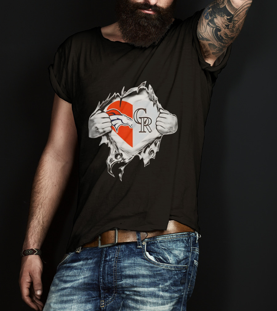 Broncos Rockies Heart Split Collaboration T-Shirt