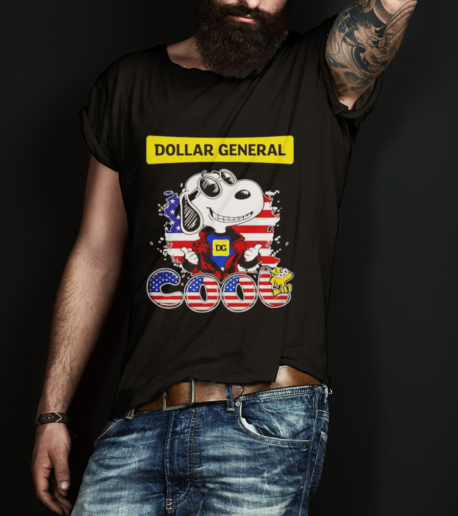 Dollar General Snoopy Cool USA Flag Cartoon T-Shirt