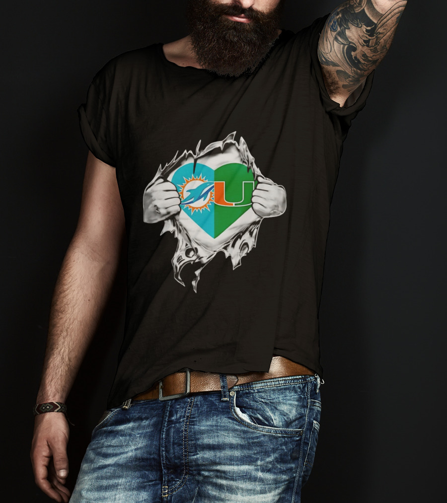 Dolphins Hurricanes Heart Miami Sports Fan Spirit T-Shirt