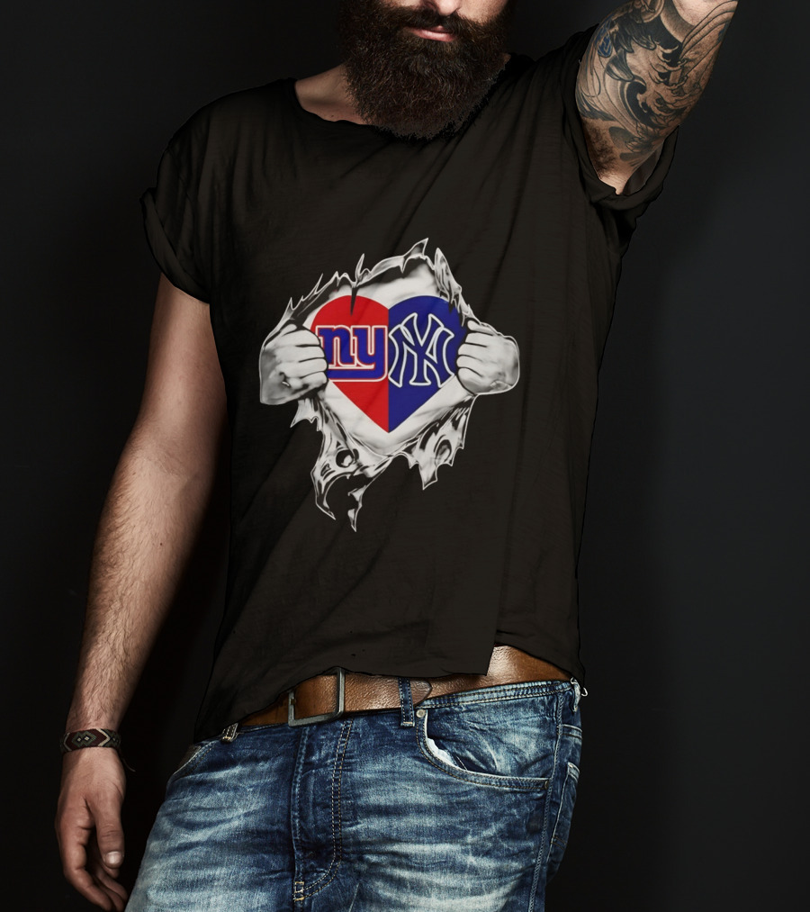 New York Giants And Yankees Heart NY Sports Pride T-Shirt