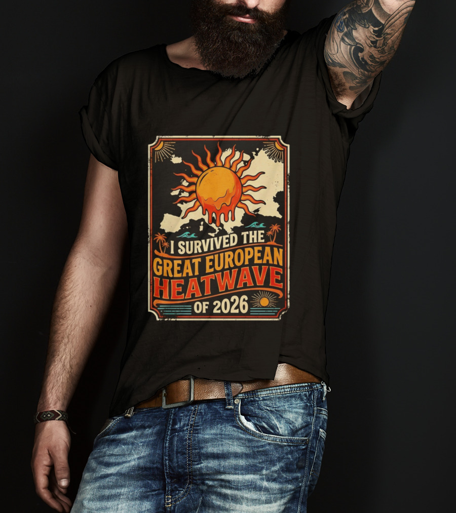 I Survived The Great European Heatwave Of 2026 Vintage Map Sun T-Shirt