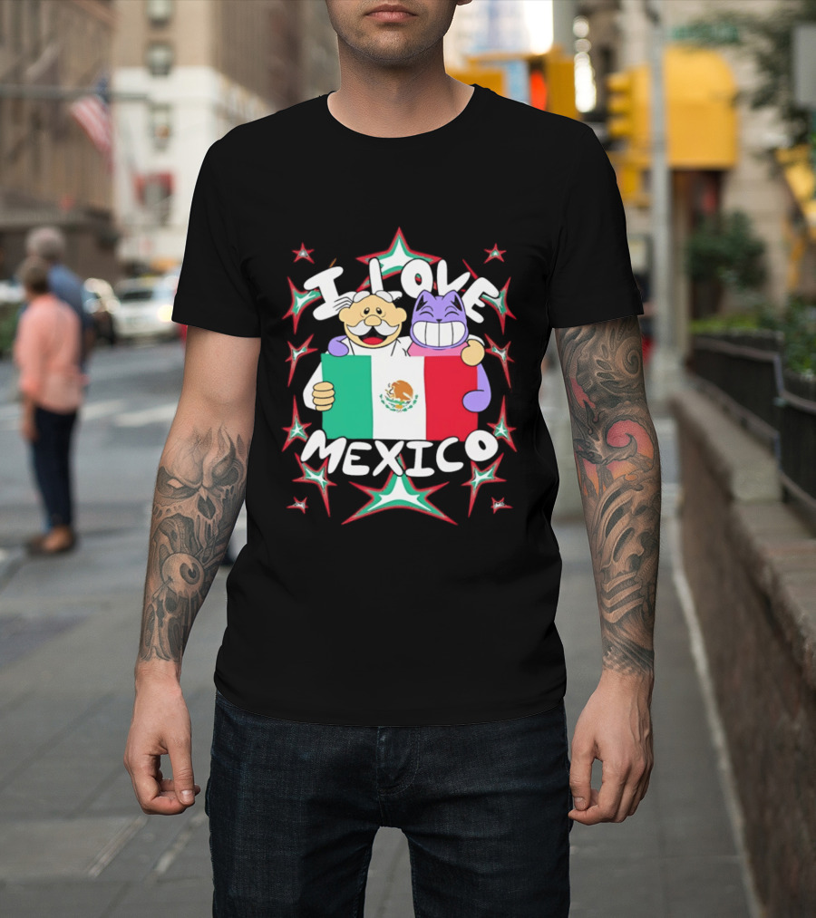 I Love Mexico Mexican Flag Cartoon Cat And Doctor T-Shirt