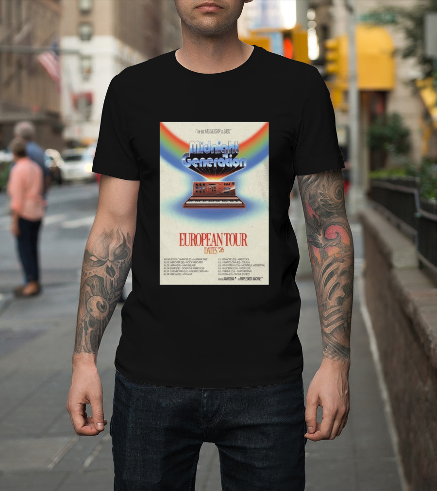 Midnight Generation European Tour Dates '26 Mothership Is Back Jamiroquai Purple Disco Machine T-Shirt