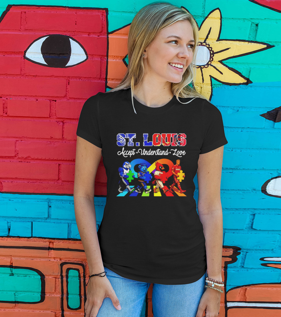 St Louis Accept Understand Love Autism Awareness Mascots Puzzle Pieces T-Shirt