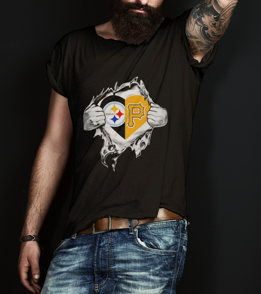 Steelers Pirates Heart Pittsburgh NFL MLB Fans T-Shirt