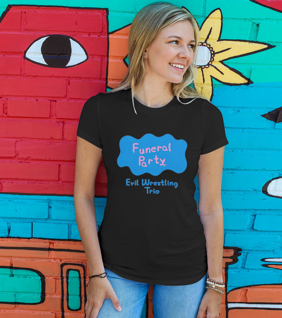 Funeral Party Evil Wrestling Trio Retro Blue Pink T-Shirt