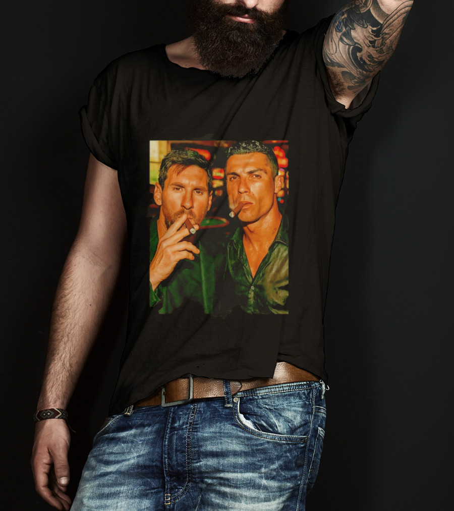 Lionel Messi Cristiano Ronaldo Cigar GOATs Smoking Iconic Duo T-Shirt