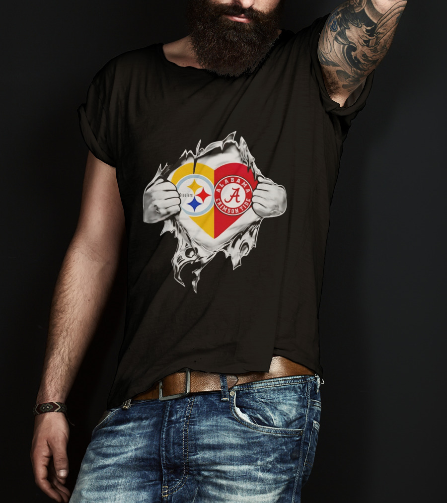 Pittsburgh Steelers Alabama Crimson Tide Heart Dual T-Shirt