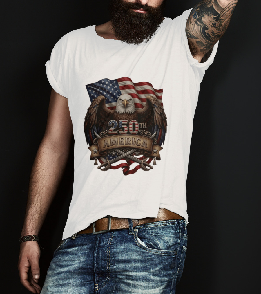 Patriotic Bald Eagle USA Flag America 250th Anniversary T-Shirt