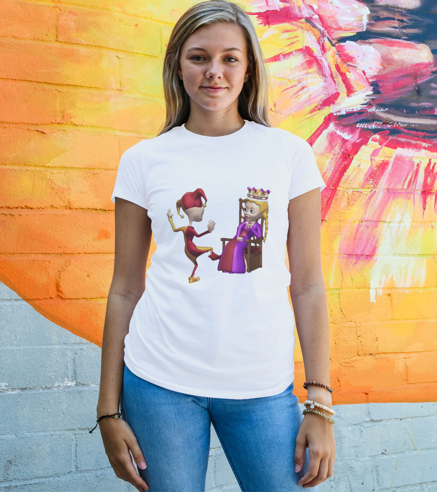 Jester Queen Medieval Royalty Scene With Court Entertainer And Regal Throne T-Shirt