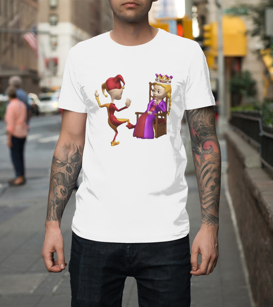 Jester Queen Medieval Royalty Scene With Court Entertainer And Regal Throne T-Shirt