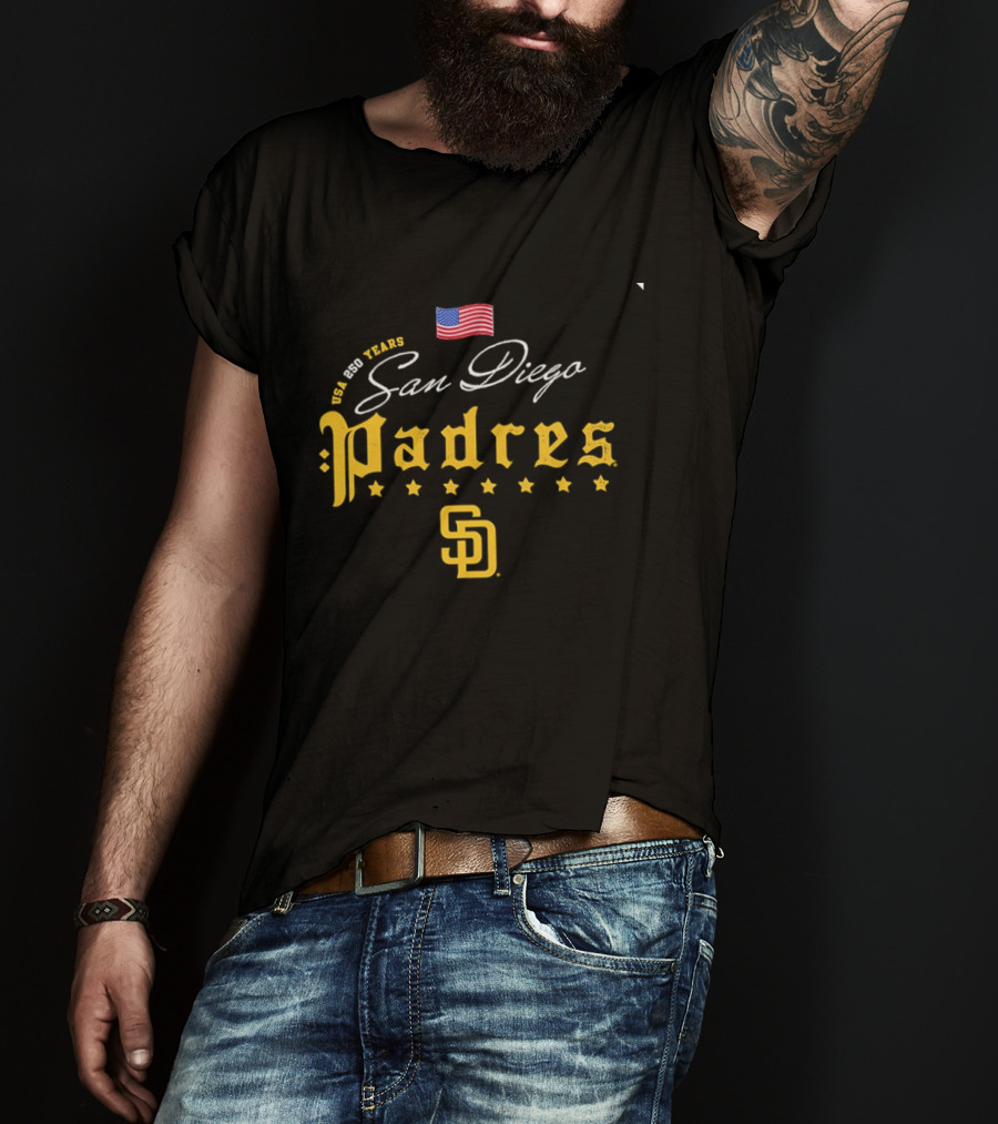 San Diego Padres USA 250 Years 4th Of July Celebration Stars And Stripes Edition T-Shirt