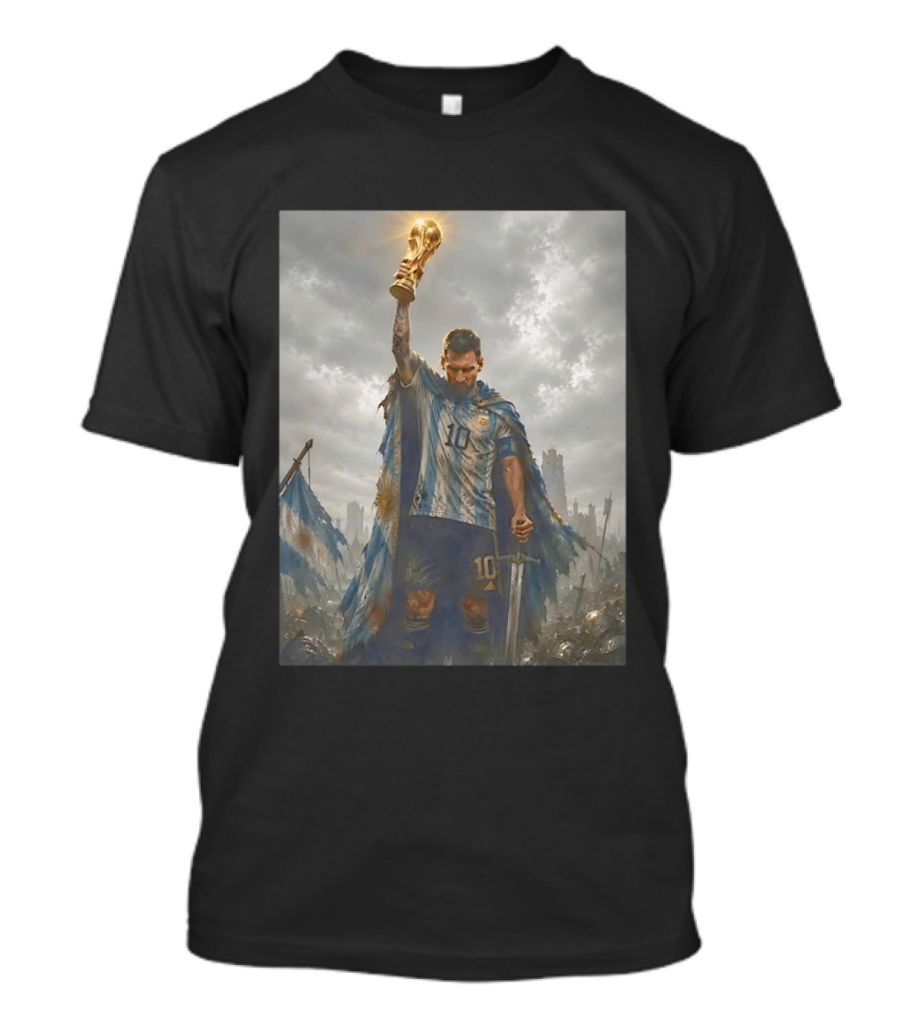 Lionel Messi Raising Trophy Argentina Number 10 Football Legend T-Shirt