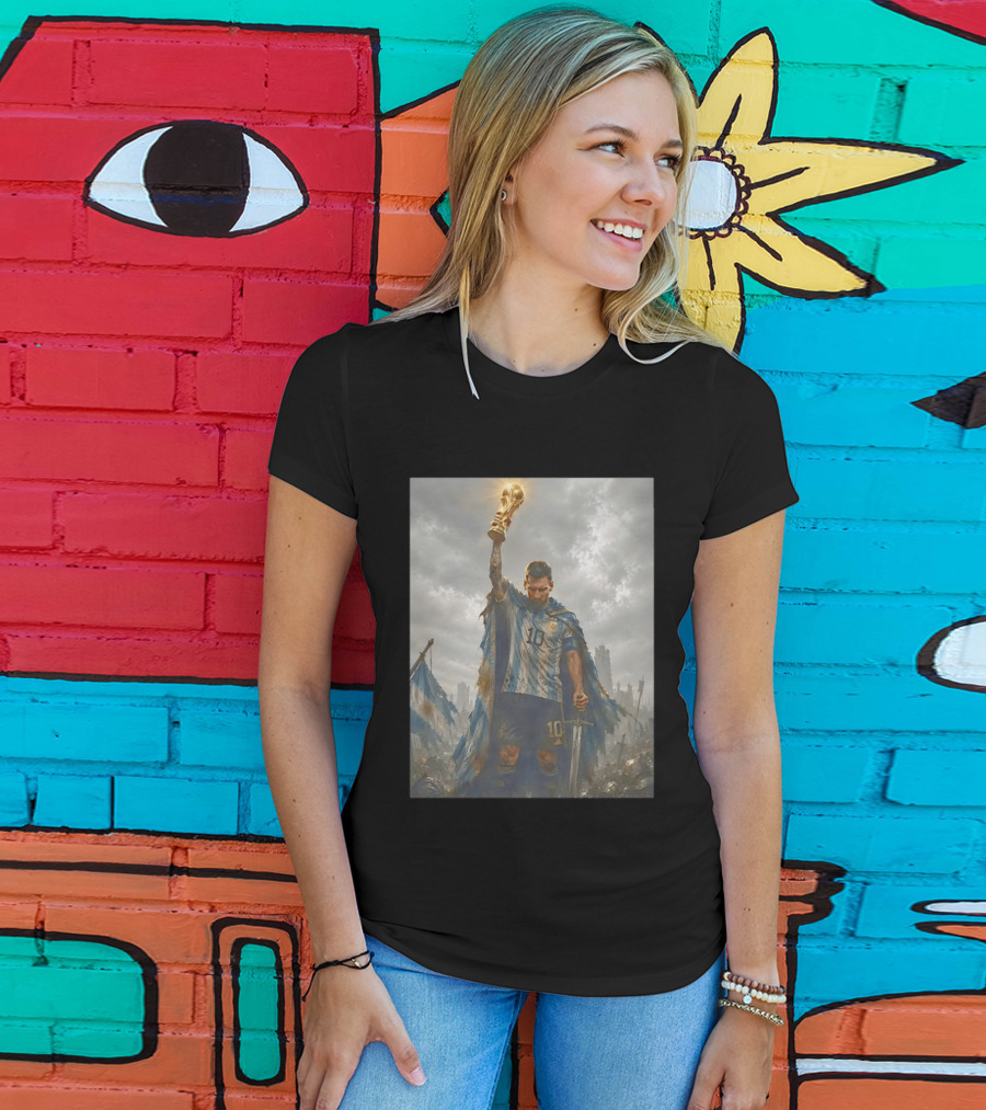 Lionel Messi Raising Trophy Argentina Number 10 Football Legend T-Shirt