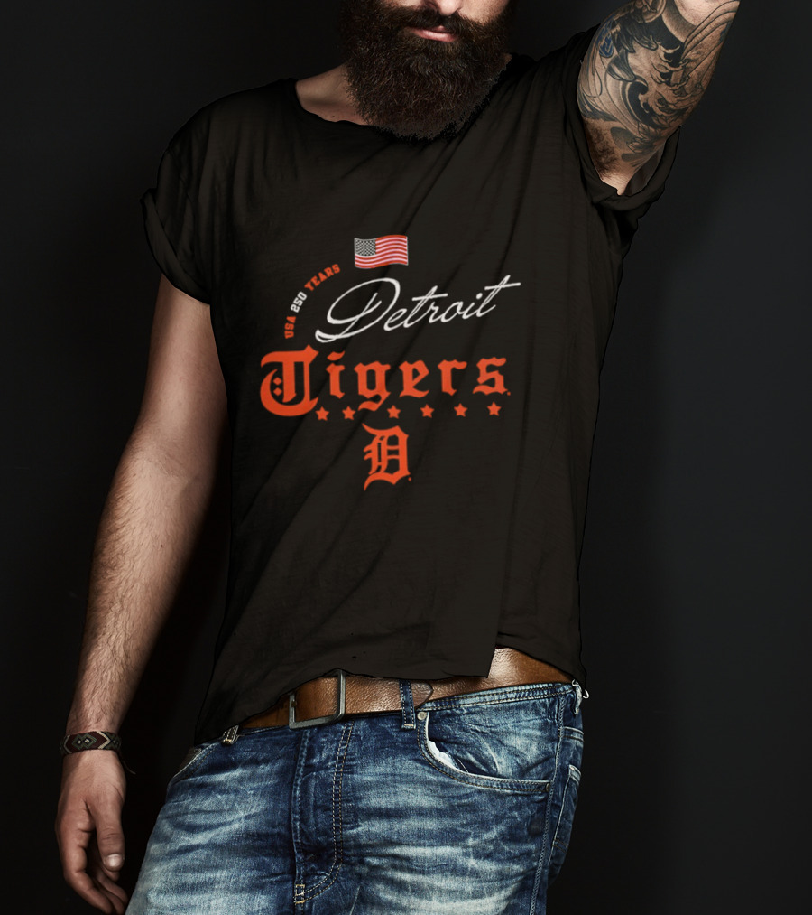 Detroit Tigers 250 Years USA Celebration Happy 4th Of July T-Shirt