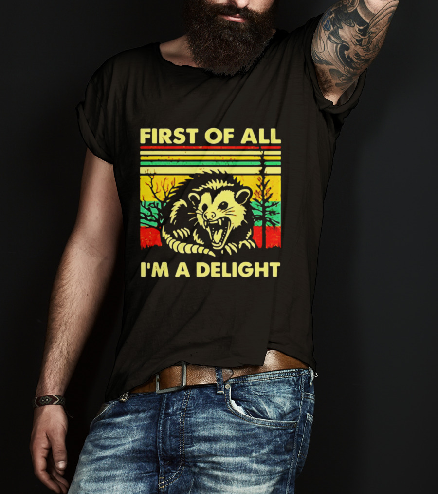 First Of All I'm A Delight Opossum Retro Stripes T-Shirt
