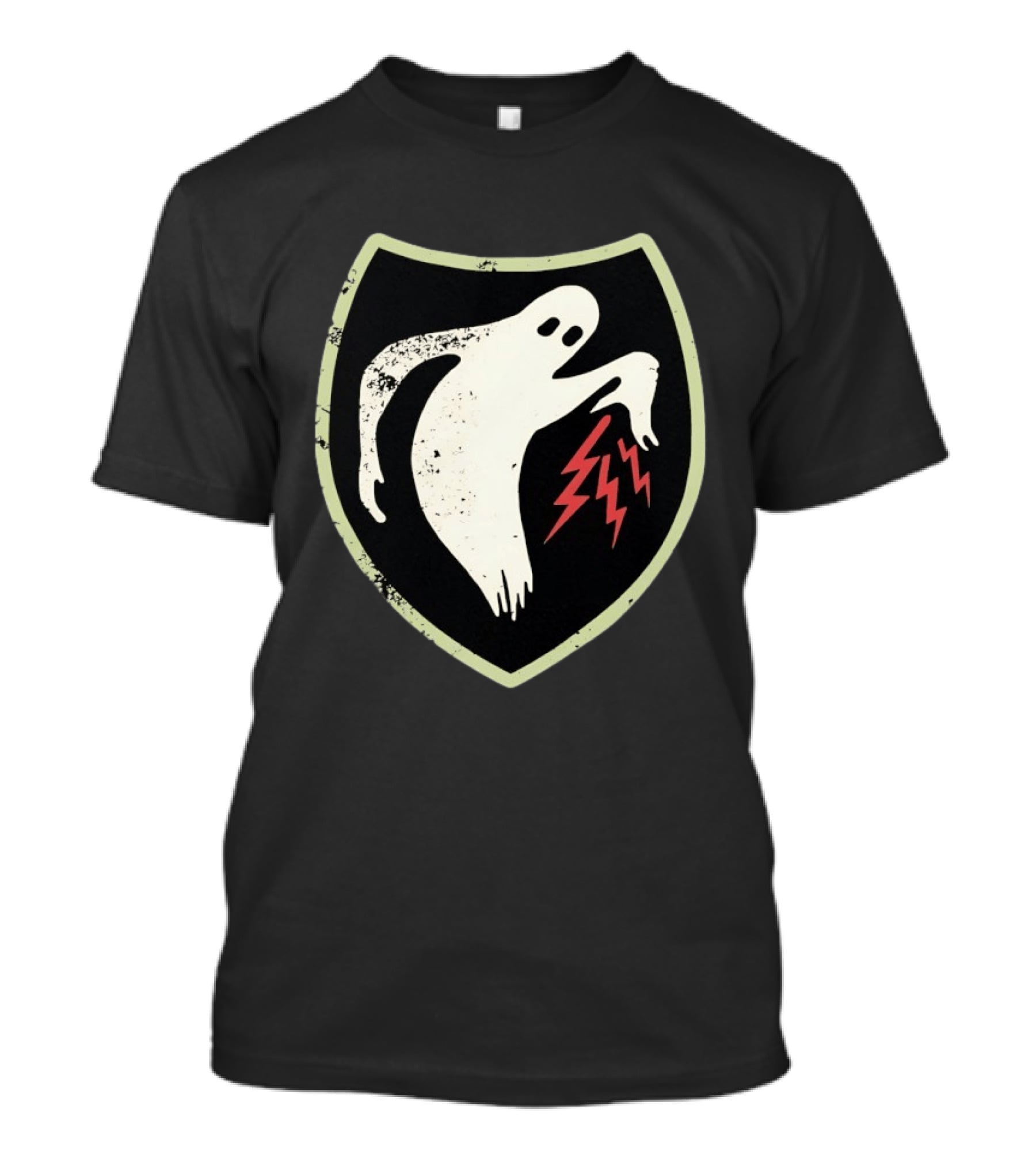 Ghost Reaching Lightning Bolts Shield T-Shirt