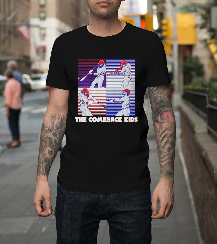 Philadelphia Phillies The Comeback Kids Striped Baseball Swinging Players T-Shirt