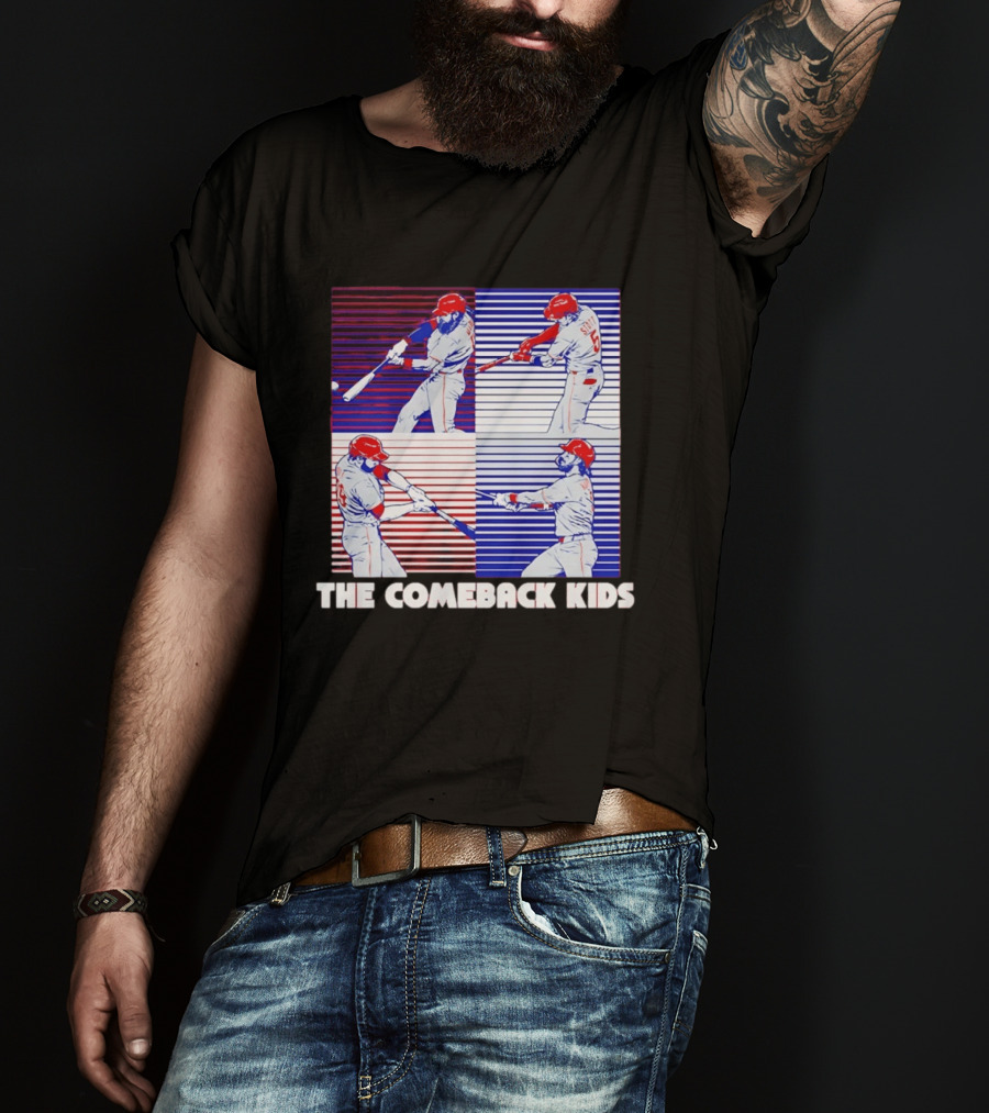 Philadelphia Phillies The Comeback Kids Striped Baseball Swinging Players T-Shirt