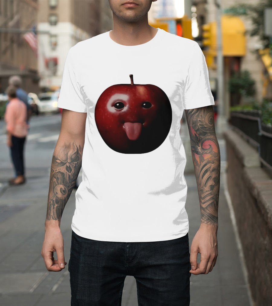 Apple Sticking Out Tongue Funny Fruit Face T-Shirt