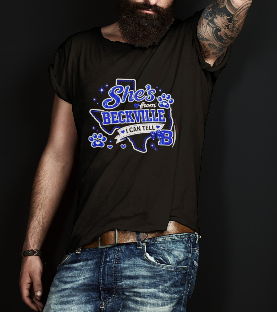 She's From Beckville I Can Tell Texas Pride Paw Prints Hearts T-Shirt