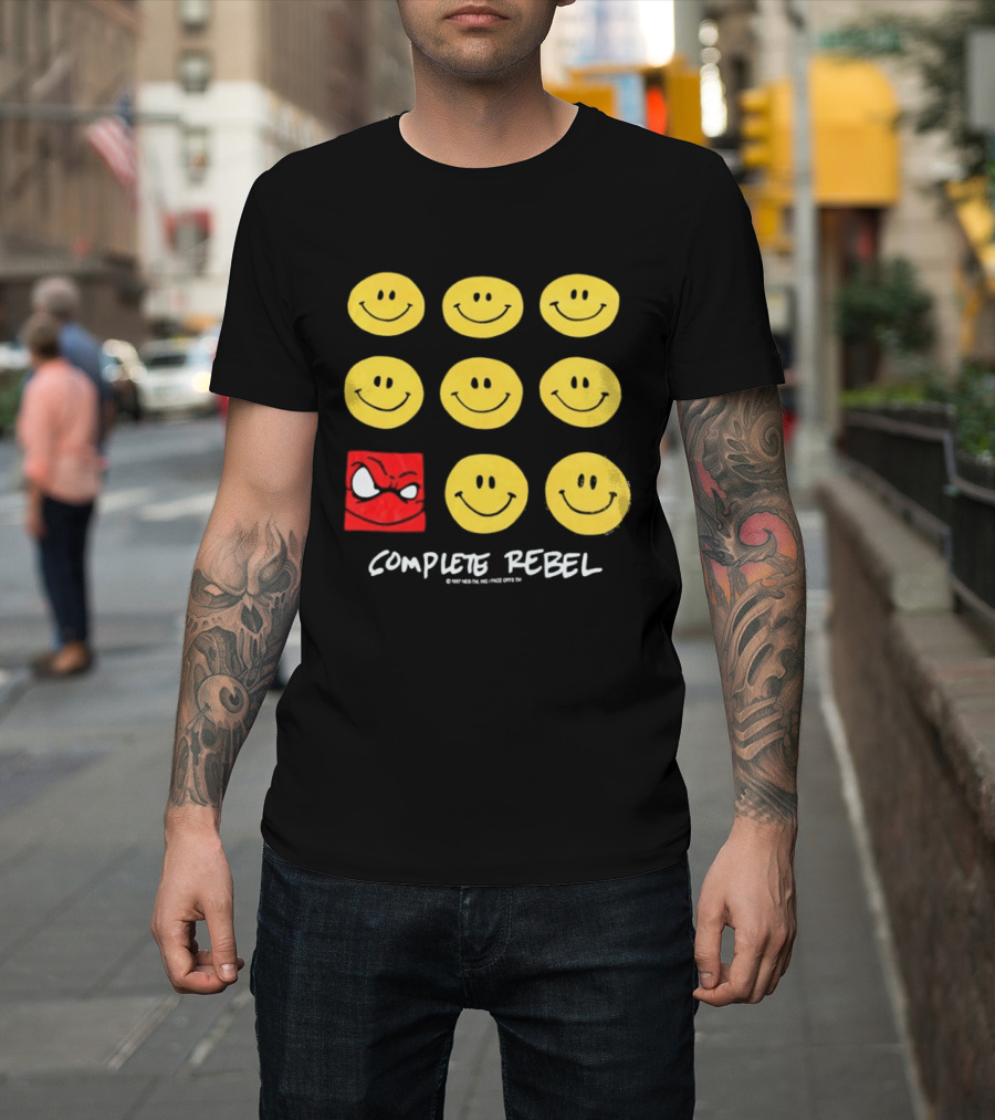 Complete Rebel Smiley Faces Red Square T-Shirt