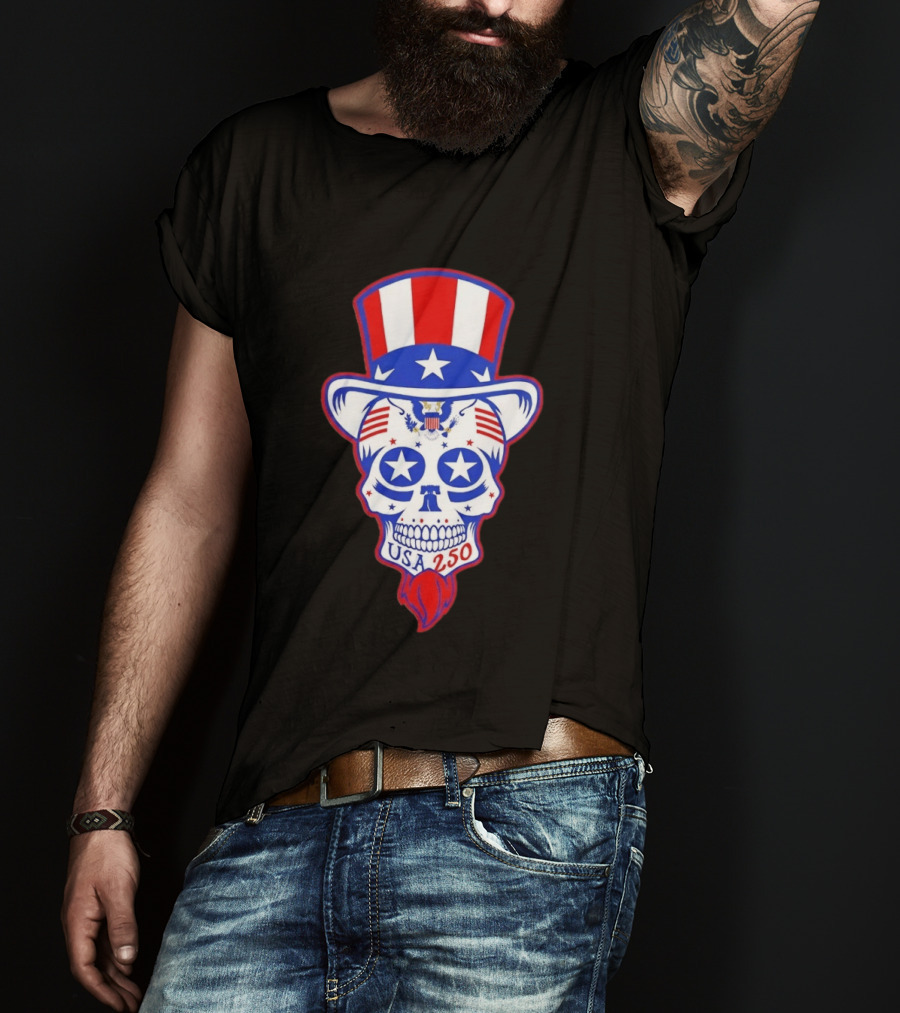 Uncle Sam Skull Stars Stripes USA 250 Patriotic T-Shirt
