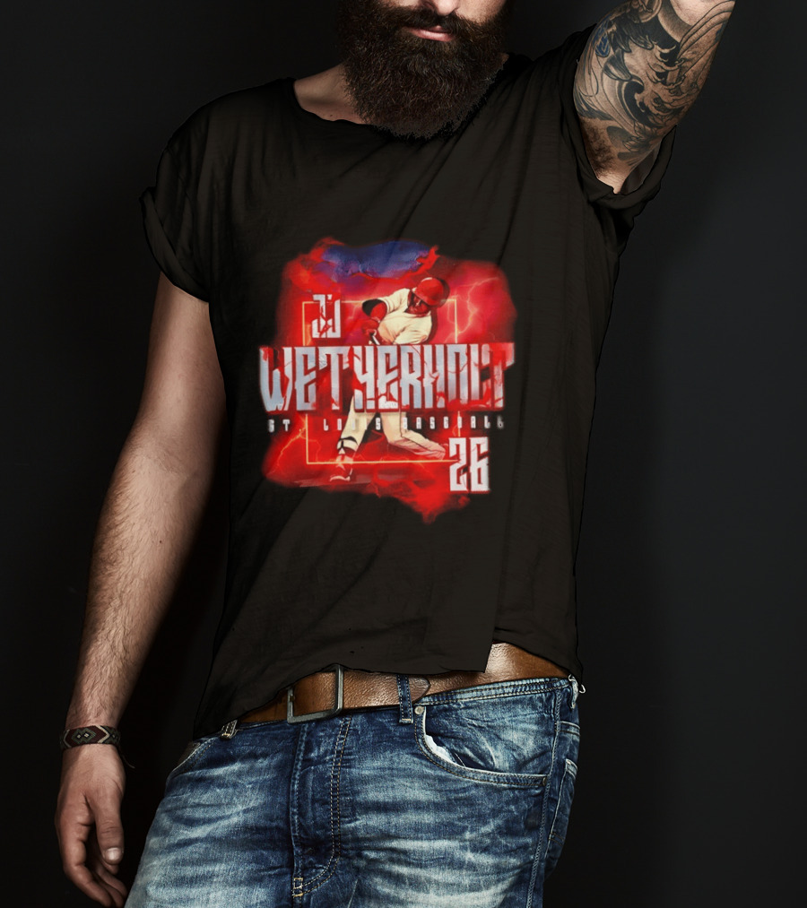 JJ Wetherholt 26 St. Louis Baseball Slugger Swing Lightning T-Shirt