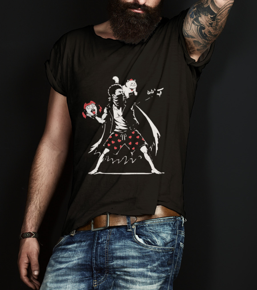 Dungeon Crawler Carl Meets Banksy Flower Thrower Chicken Pants Hearts T-Shirt