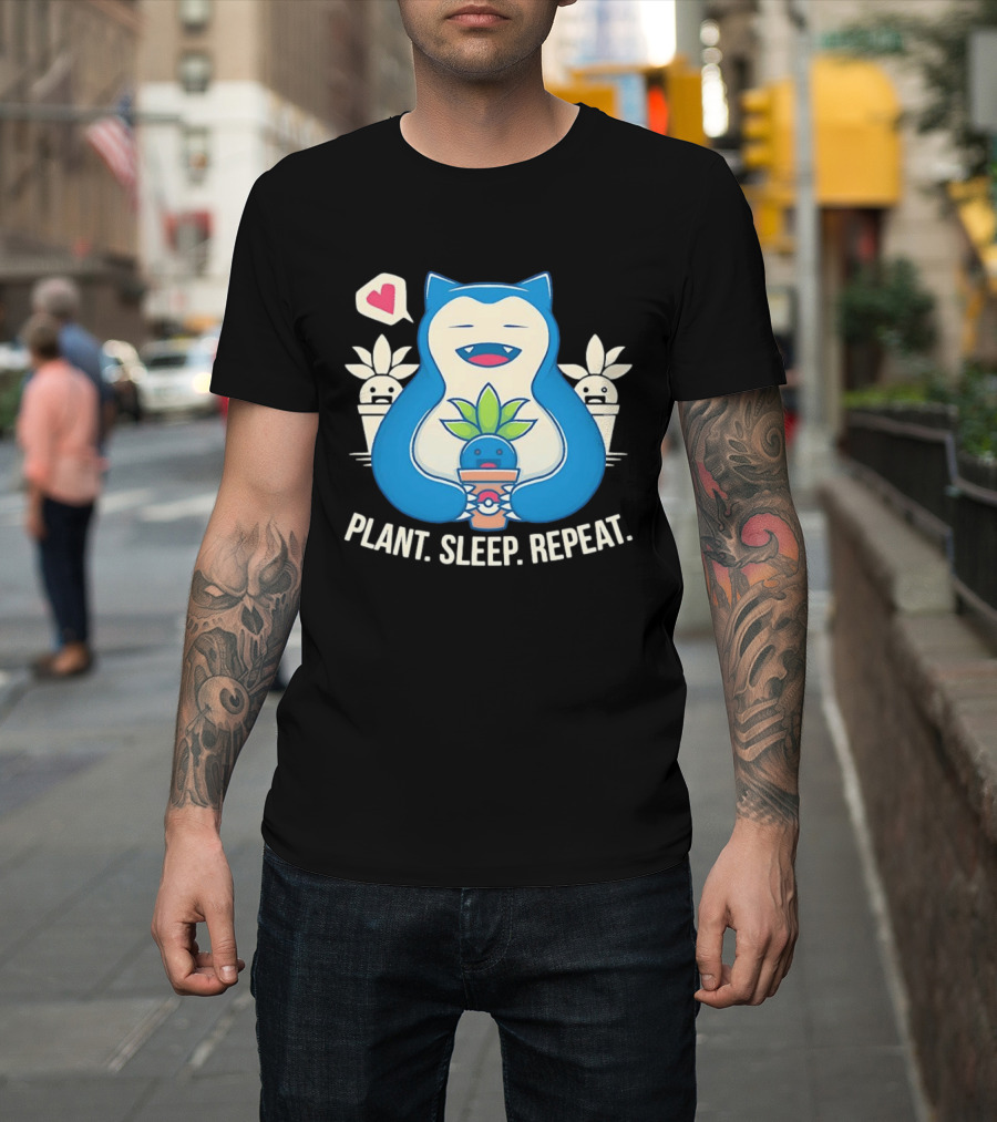 Snorlax Plant Sleep Repeat Heart Loving Plant Characters T-Shirt
