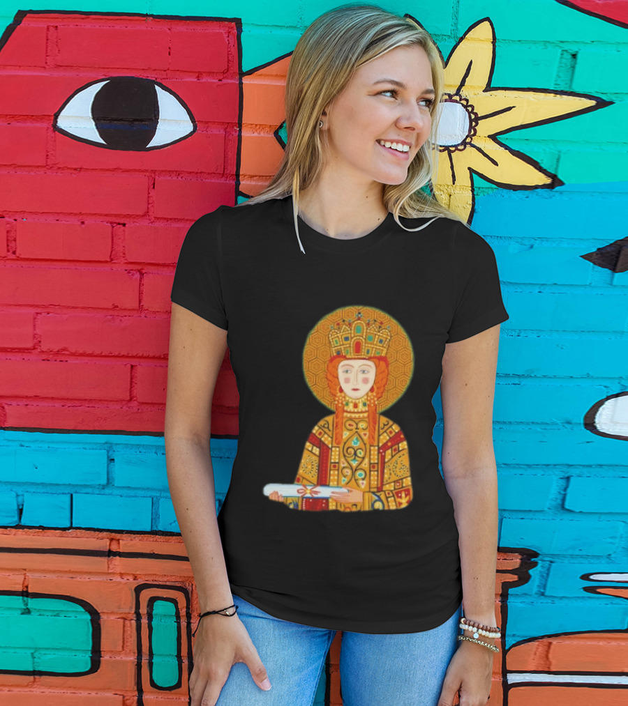Byzantine Empress Eirene Colorful Regal Icon With Golden Crown And Scroll T-Shirt