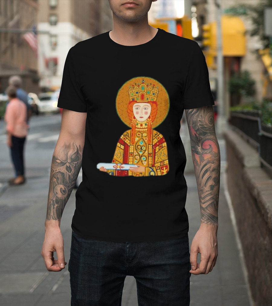 Byzantine Empress Eirene Colorful Regal Icon With Golden Crown And Scroll T-Shirt