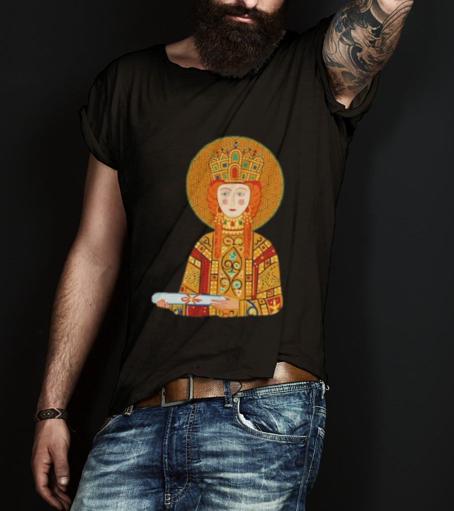 Byzantine Empress Eirene Colorful Regal Icon With Golden Crown And Scroll T-Shirt