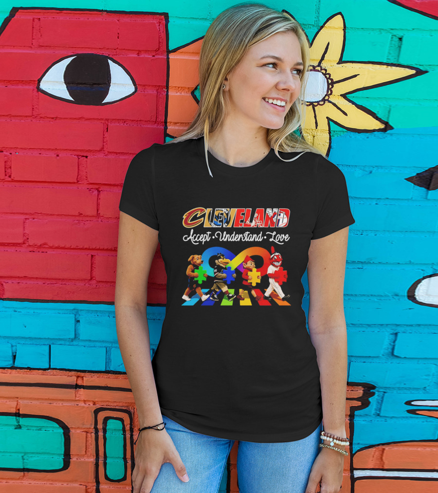 Cleveland Accept Understand Love Infinity Puzzle Characters Crossing Walkway T-Shirt