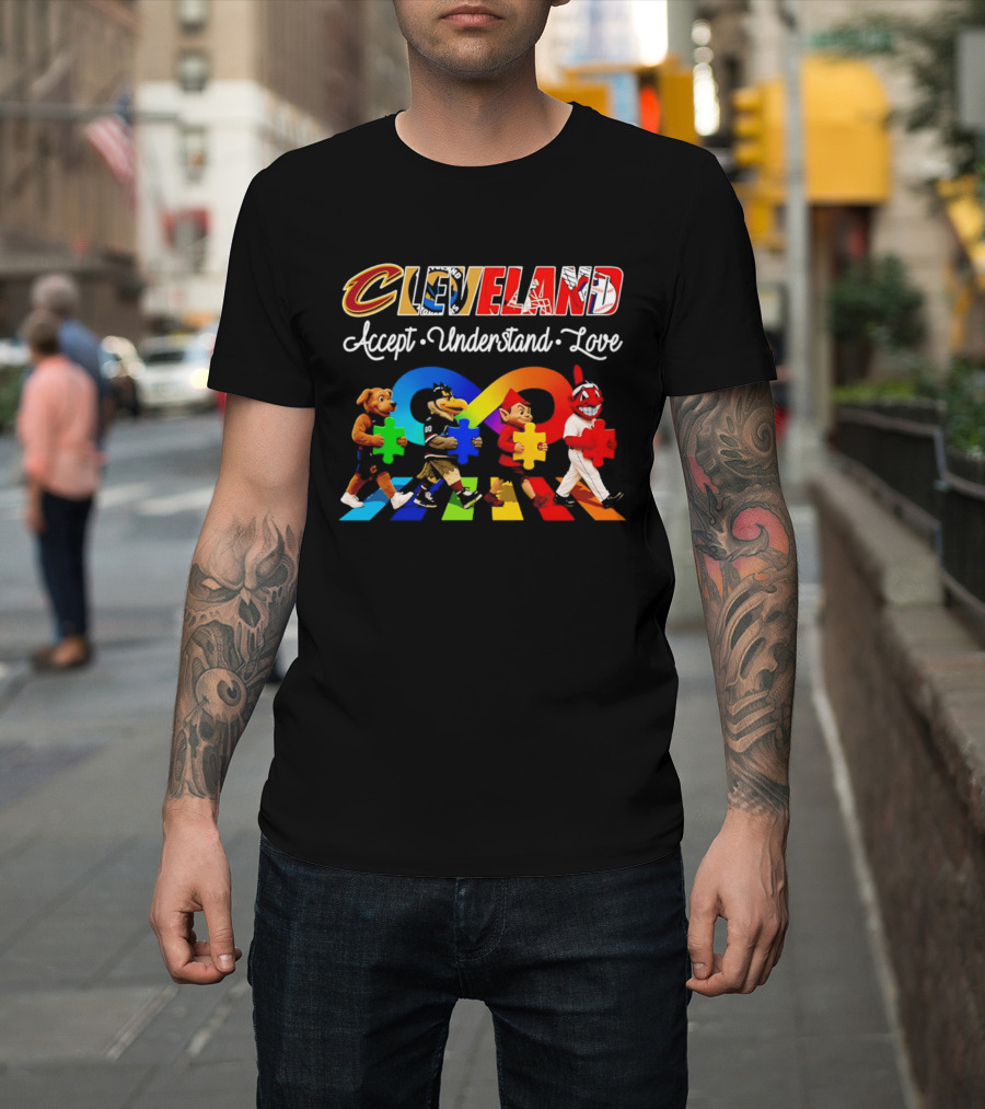 Cleveland Accept Understand Love Infinity Puzzle Characters Crossing Walkway T-Shirt