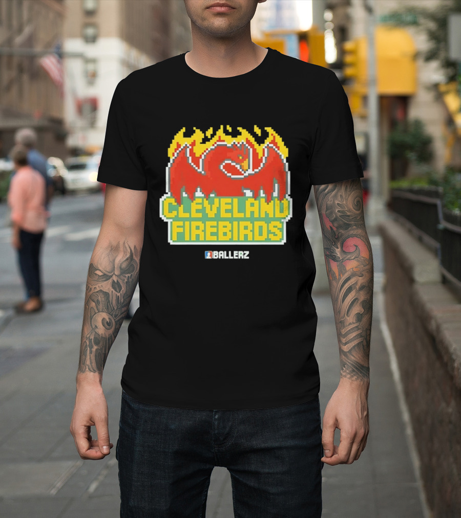 Cleveland Firebirds Ballerz Pixel Dragon Flame T-Shirt