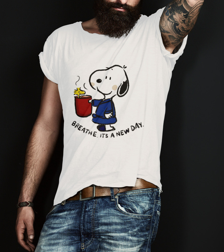 Snoopy And Woodstock Breathe It's A New Day Coffee Relaxation T-Shirt