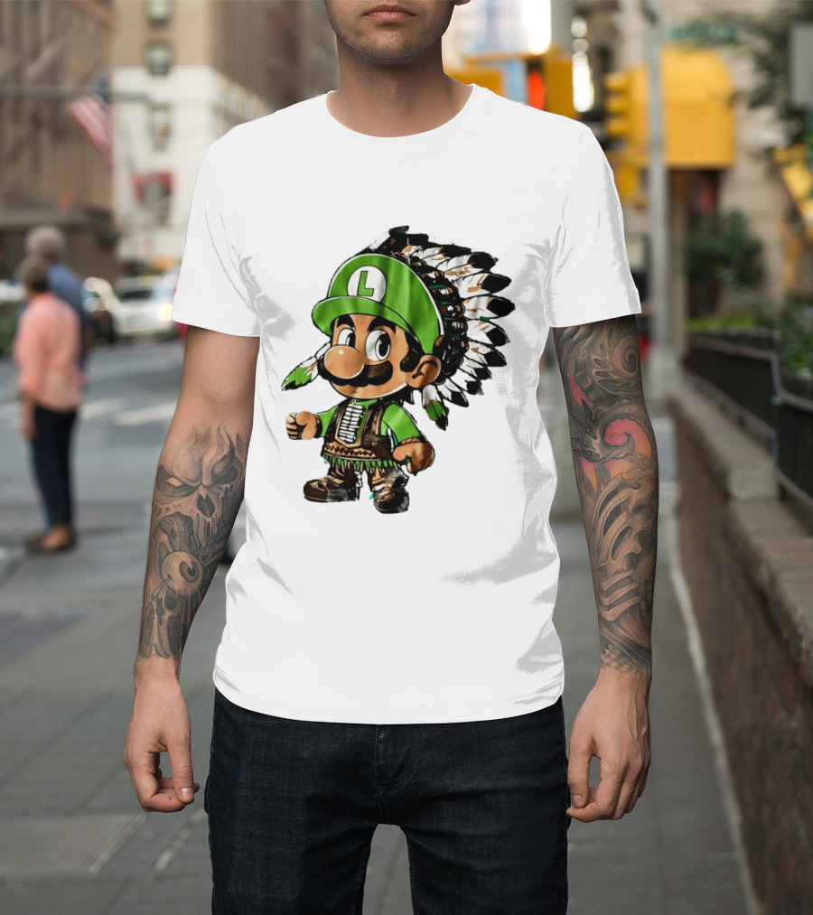 Luigi Green Hat Native American Headdress T-Shirt