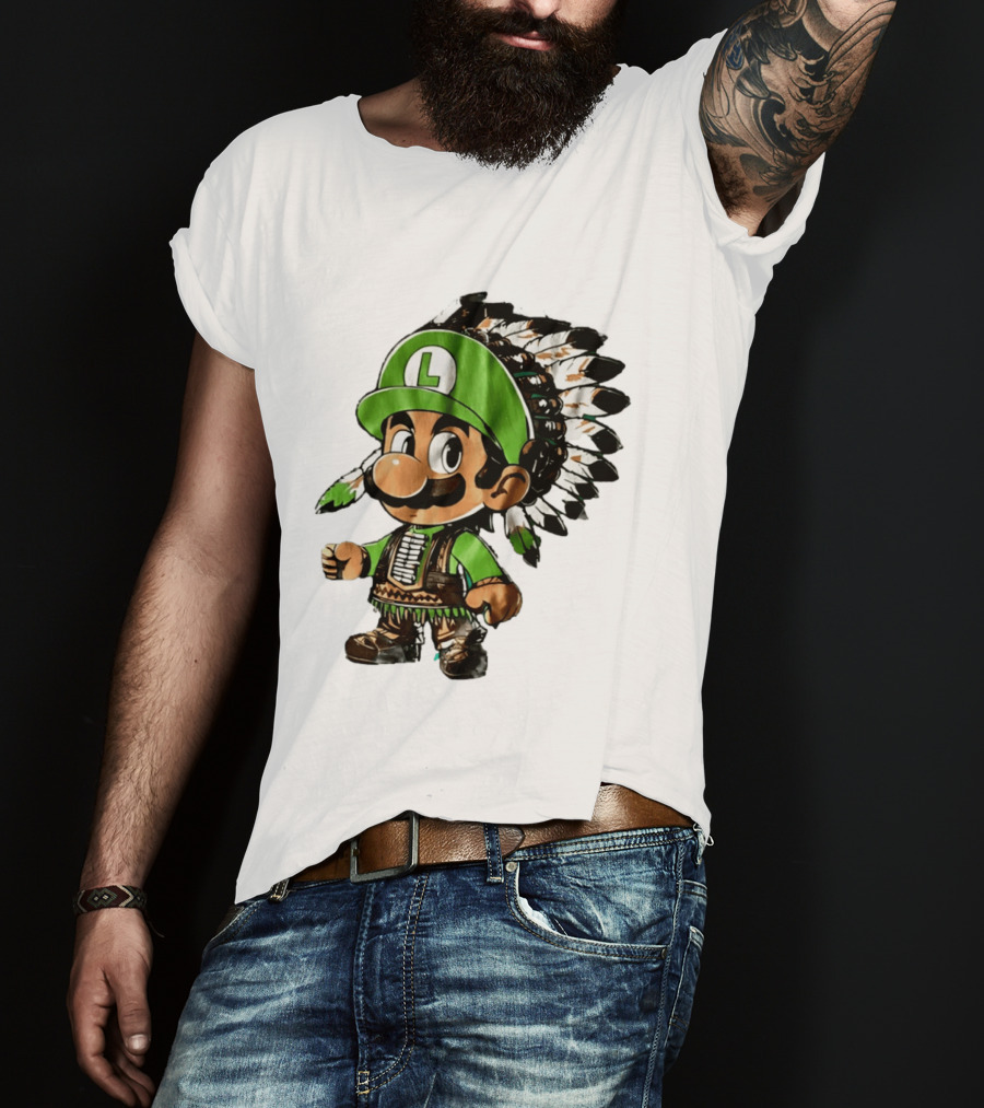 Luigi Green Hat Native American Headdress T-Shirt