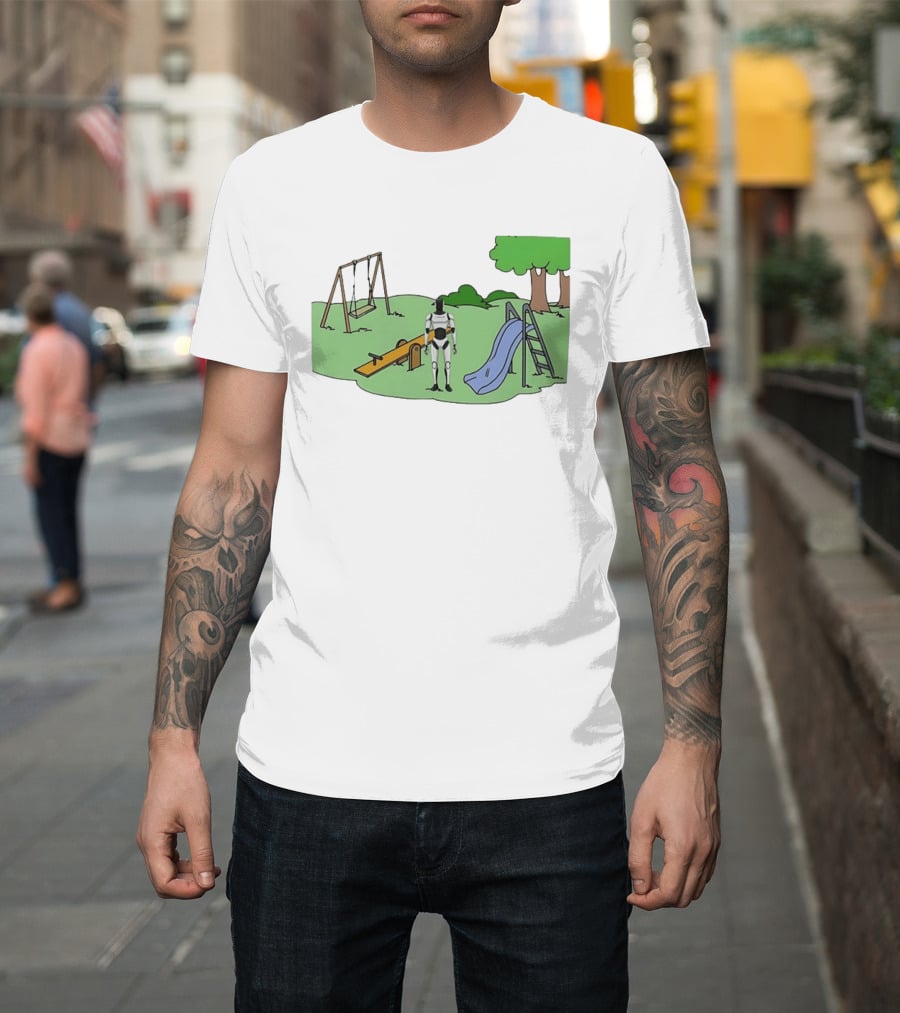 Optimus Tesla Robot In Playground Park With Swings And Slide T-Shirt