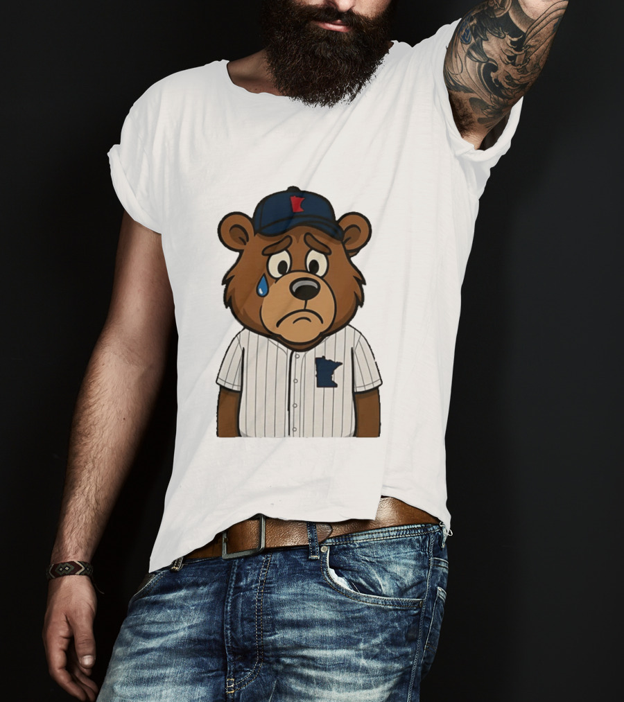 Sad Minnesota Bear With Baseball Jersey And Cap T-Shirt