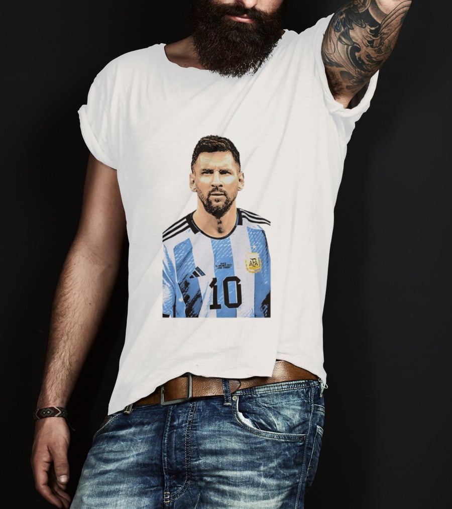 Lionel Messi Argentina 10 AFA Blue White Stripes Football Star T-Shirt