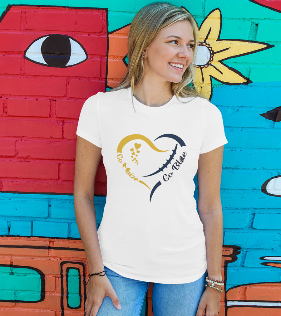 Michigan Wolverines Heart Go Maize Go Blue Football T-Shirt