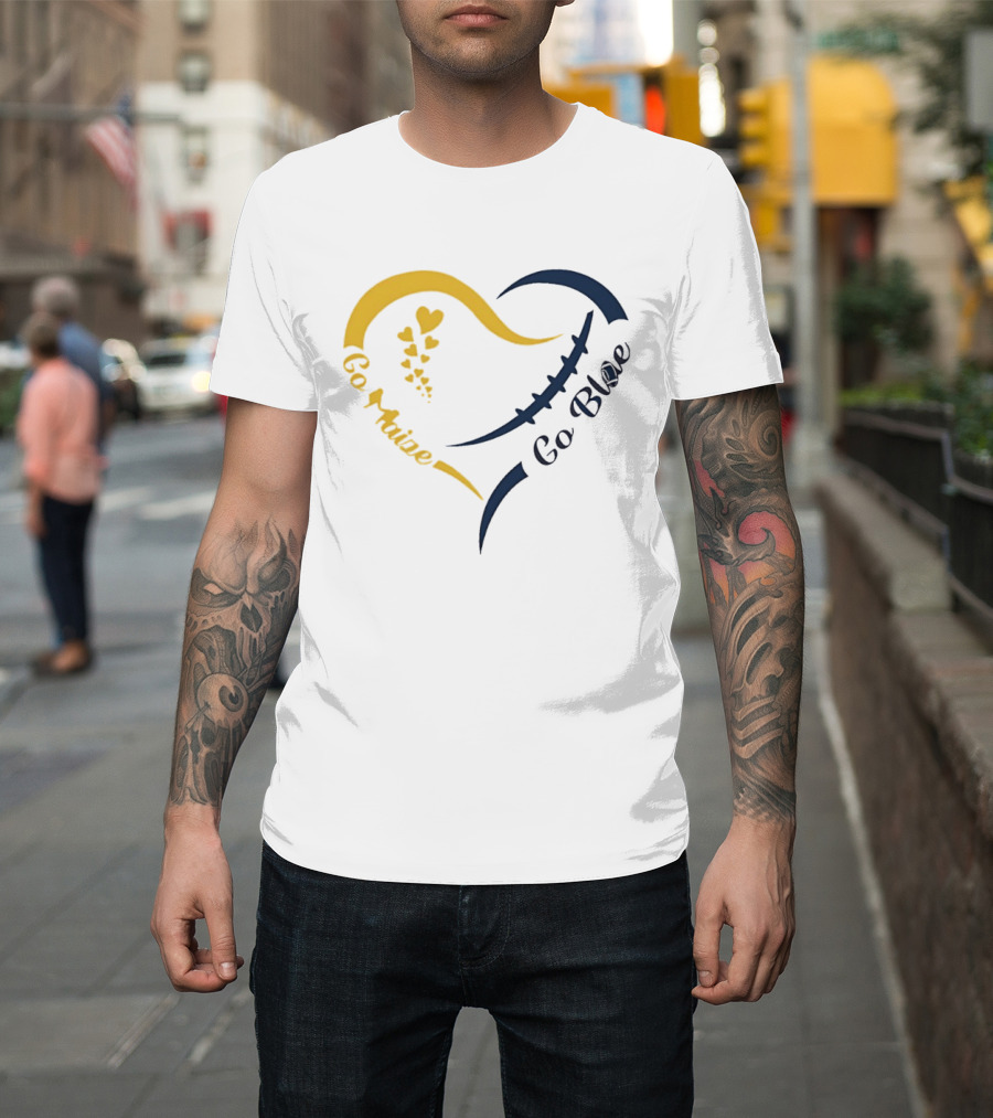 Michigan Wolverines Heart Go Maize Go Blue Football T-Shirt