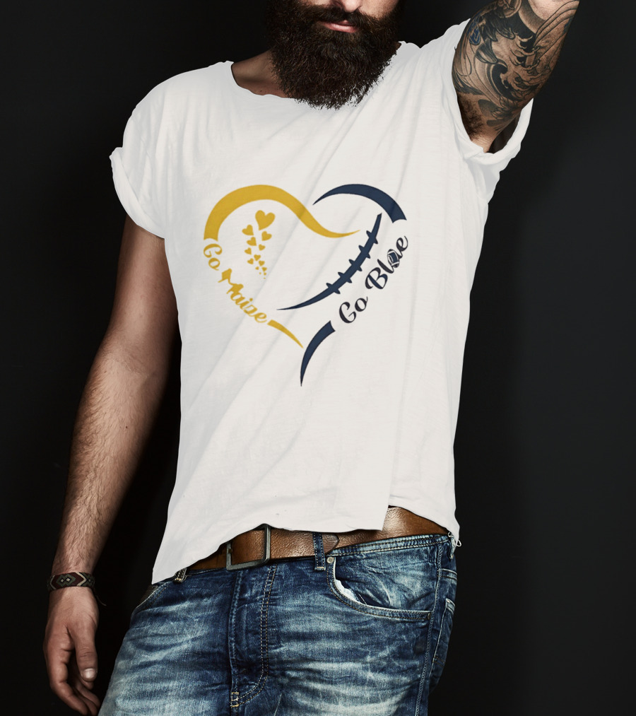Michigan Wolverines Heart Go Maize Go Blue Football T-Shirt